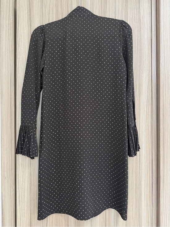 MICHAEL Michael Kors Black Dress with Gold Polka Dots and Tie-Neck